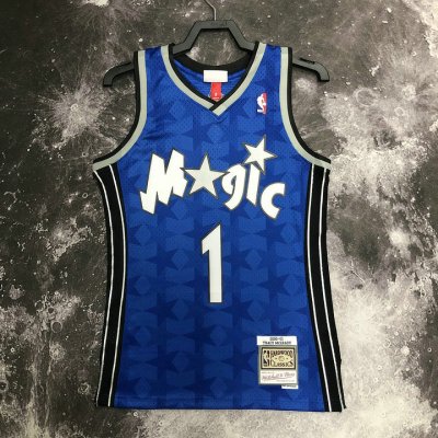 Maillot de Basket #1 Tracy Mcgrady Magic 2000-01 Vintage Bleu Imprimé